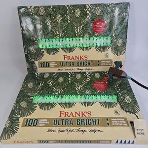 2 Vtg Frank's 100 Ultra Bright Longlife Miniature Christmas Lights GREEN 52.5ft
